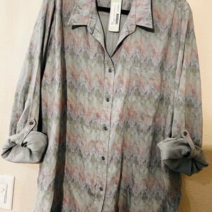 Billy T Madge Chambray Button Down Top Grey